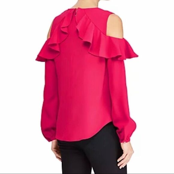 NWT Lauren Ralph Lauren Pink Cold Shoulder Blouse Crepe Ruffles Small - Picture 2 of 7